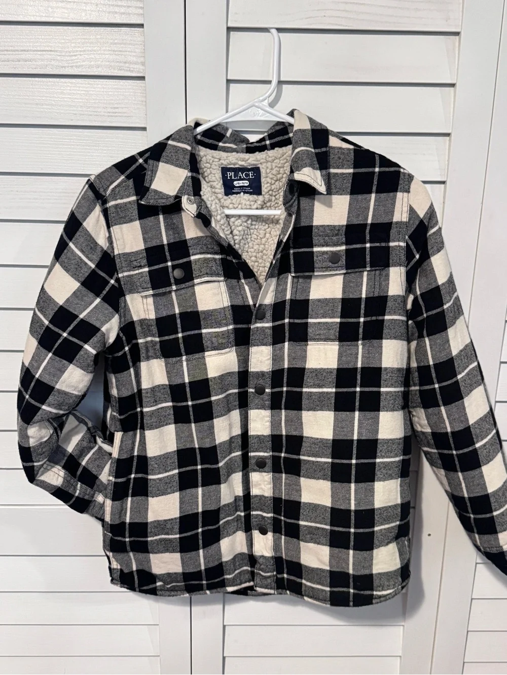 The Children's Place Black & White Plaid Sherpa Shirt Jacket